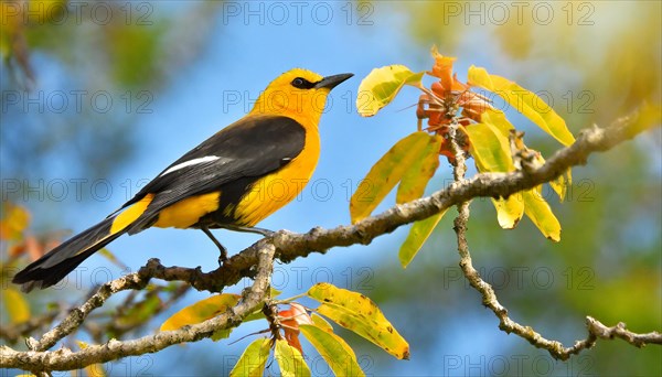 KI generated, animal, animals, bird, birds, biotope, habitat, one, individual, blue sky, foraging,