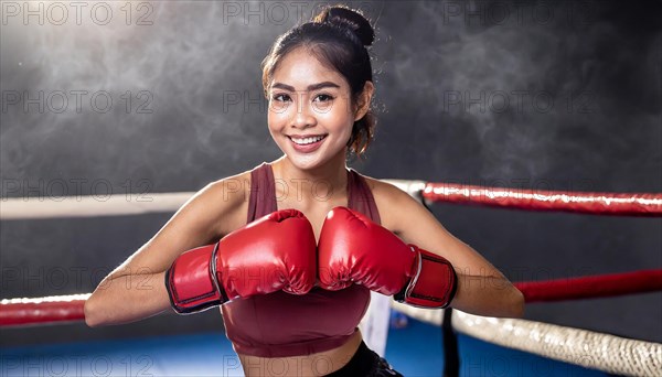 AI generated, woman, woman, 35, years, thai, thai, sport, boxing, gloves, thai boxing, muay thai,