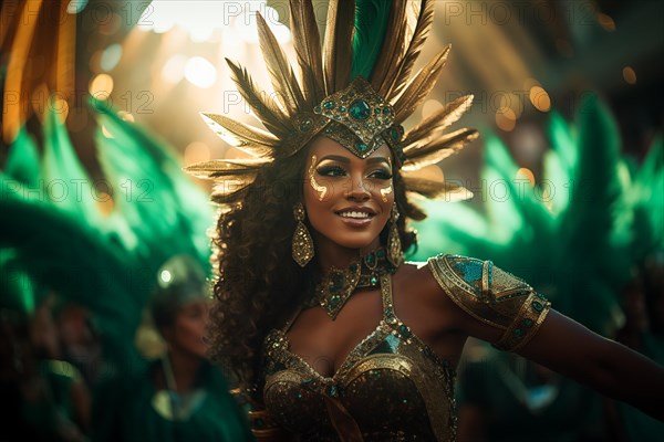 Captivating image capturing the essence of the Rio Carnival, showcasing a dancer adorned in an