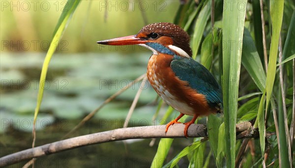 KI generated, animal, animals, bird, birds, biotope, habitat, a, individual, water, perch, reeds,