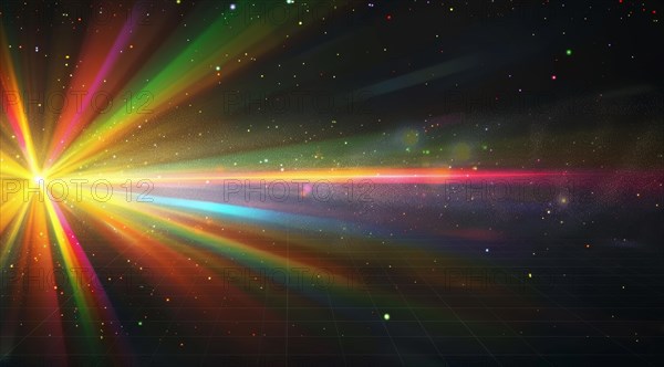 An abstract composition of a light spectrum dispersing into vibrant colors against a dark space, ai