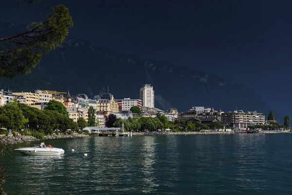 Lake Geneva promenade, thunderstorm, summer, rain, dramatic, dark sky, weather, palm tree, climate,