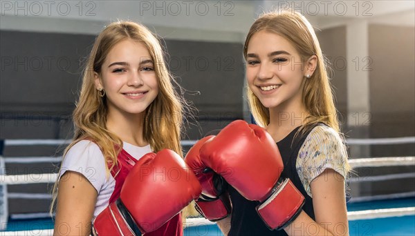AI generated, girl, 15, years, Thai, Thai, sport, boxing, gloves, Thai boxing, Muay Thai, two