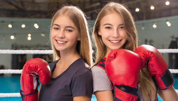 AI generated, girl, 15, years, Thai, Thai, sport, boxing, gloves, Thai boxing, Muay Thai, two