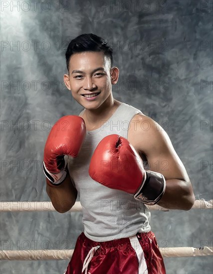 AI generated, man, men, 35, years, thai, thai, sport, boxing, gloves, thai boxing, muay thai, one