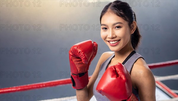 AI generated, woman, woman, 35, years, thai, thai, sport, boxing, gloves, thai boxing, muay thai,