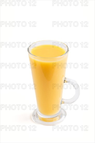 Glass of orange juice isolated on white background. Morninig, spring, healthy drink concept. Side