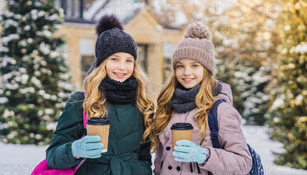 AI generates, human, humans, person, persons, child, children, girl, two, 15, years, outdoor, ice,