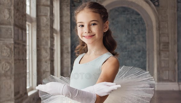 AI generated, girl, 10, 12, years, dark-haired, dark-haired, dances, dancing, ballet, study,