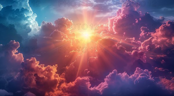Crepuscular rays burst through clouds conveying a sense of divine inspiration, ain generated, AI