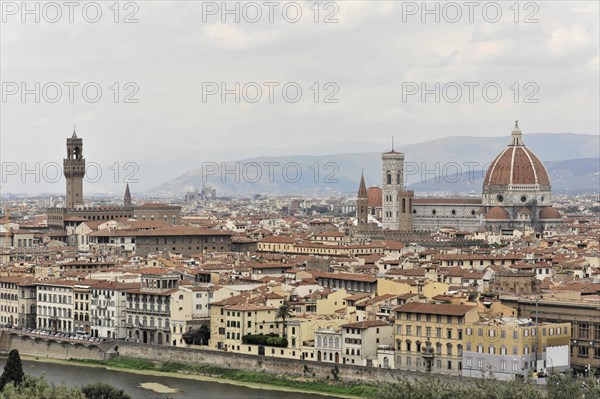 City panorama with Santa Maria del Fiore Cathedral, view from Monte alle Croci, Florence, Tuscany,