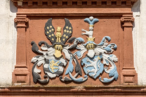 Coat of arms of the County of Ysenburg Buedingen and Isenburg Birstein, relief in sandstone,