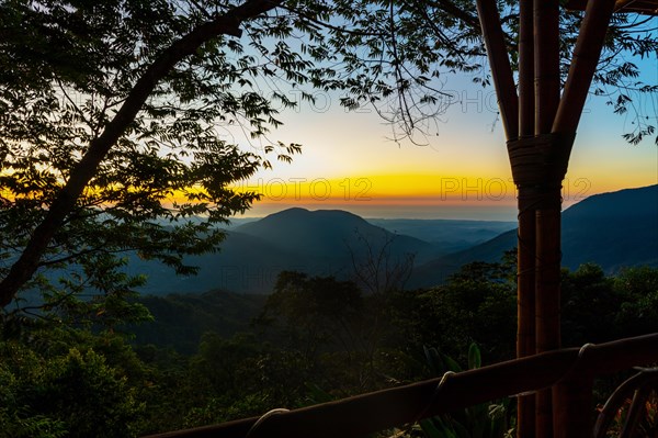 View from Finca Don Gabriel at sunrise, Pluma Hidalgo, Pochutla, Oxaca state, Sierra Madre del Sur,