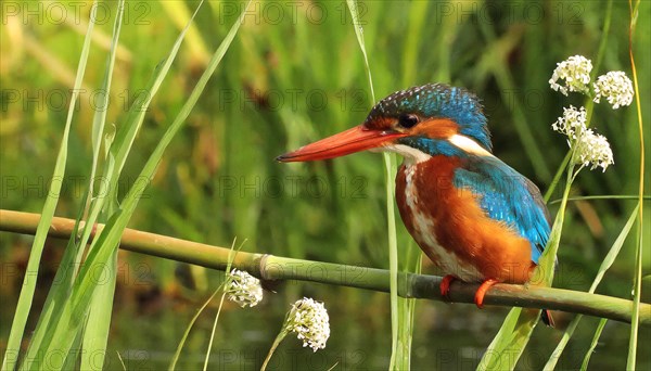 KI generated, animal, animals, bird, birds, biotope, habitat, a, individual, water, perch, reeds,