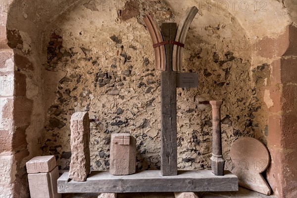 Architectural fragments of stone, remains, upper gate building, Ronneburg Castle, medieval knight's