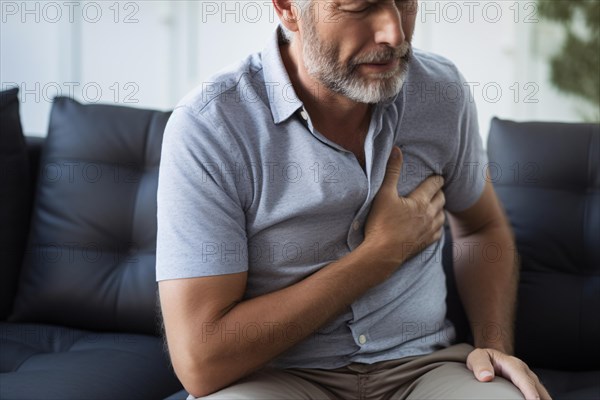 Man clutching chest. Concept for heart attack, chest pain or other heart deseases. KI generiert,