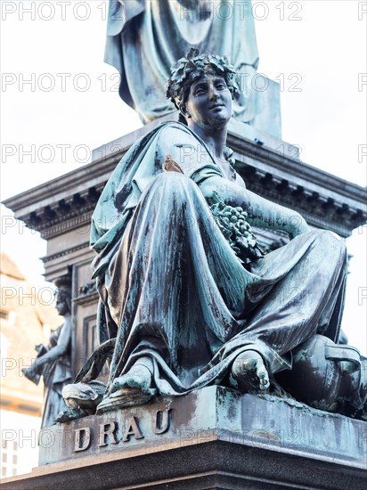 Female figure representing the river Drau, fountain of Archduke Johann, main square, Graz, Styria,