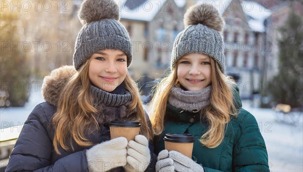 AI generates, human, humans, person, persons, child, children, girl, two, 15, years, outdoor, ice,