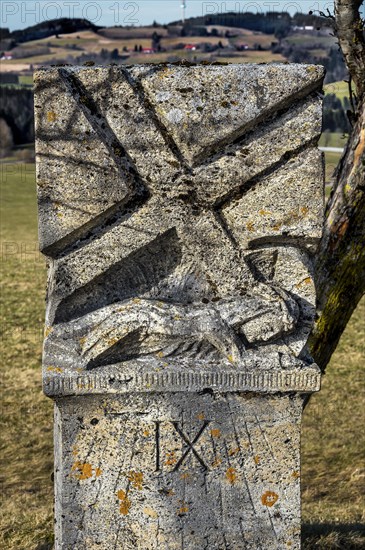 Stone relief, Way of the Cross station number 9 on the Buchenberg, Buchenberg, Allgaeu, Bavaria,