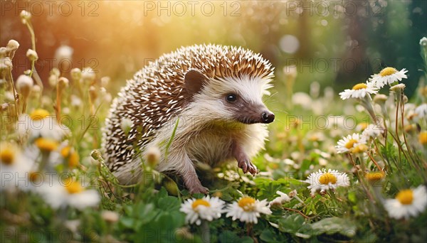 KI generated, animal, animals, mammal, mammals, young hedgehog (Erinaceidae), sitting in flower