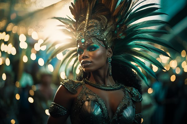 Captivating image capturing the essence of the Rio Carnival, showcasing a dancer adorned in an
