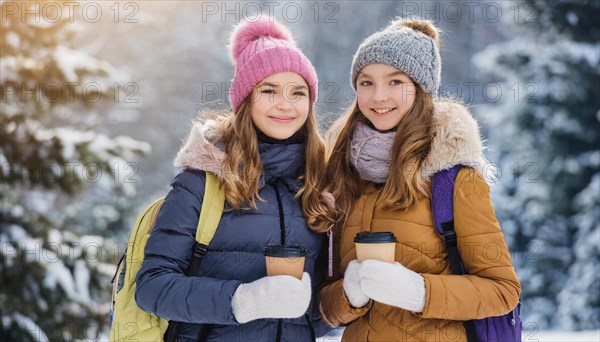 AI generates, human, humans, person, persons, child, children, girl, two, 15, years, outdoor, ice,