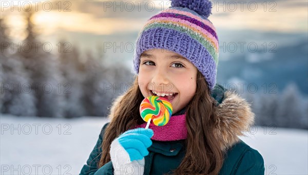 AI generated, Two little girls are happy about a lolly, lollipop, lollipop, human, people, person,