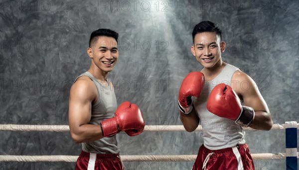AI generated, man, men, 35, years, Thai, Thai, sport, boxing, gloves, Thai boxing, Muay Thai, two