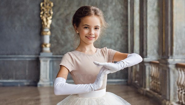 AI generated, girl, 10, 12, years, brunette, dancing, dancing, ballet, study, exercise, classical,