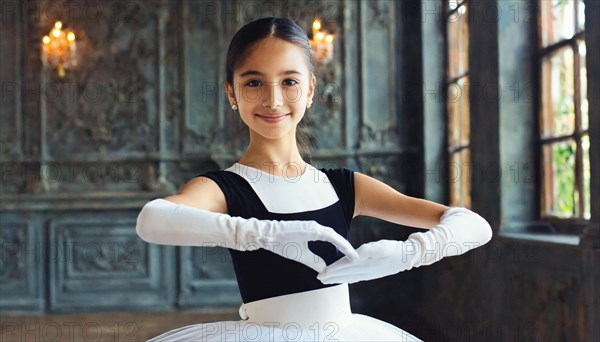 AI generated, girl, 10, 12, years, dark-haired, dark-haired, dances, dancing, ballet, study,