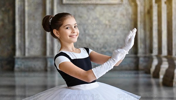 AI generated, girl, 10, 12, years, dark-haired, dark-haired, dances, dancing, ballet, study,