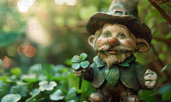 Saint Patricks Day background. Saint Patricks Day background with green clover leaves and old gnome