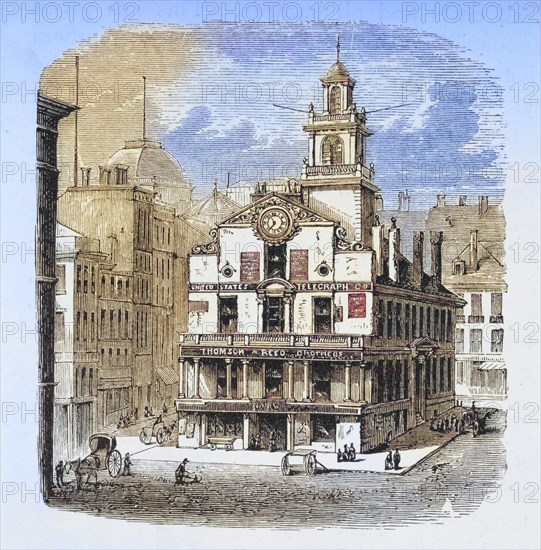 Boston Massachusetts, the Old State House in the 1870s. From American Pictures Drawn With Pen And