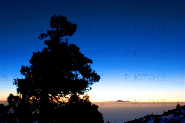 View from Roque de los Muchachos to mount Pico de Teide on Tenerife in the early morning, La Palma,