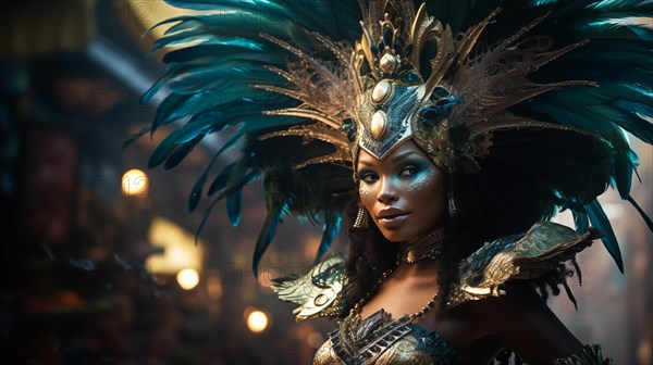 Captivating image capturing the essence of the Rio Carnival, showcasing a dancer adorned in an