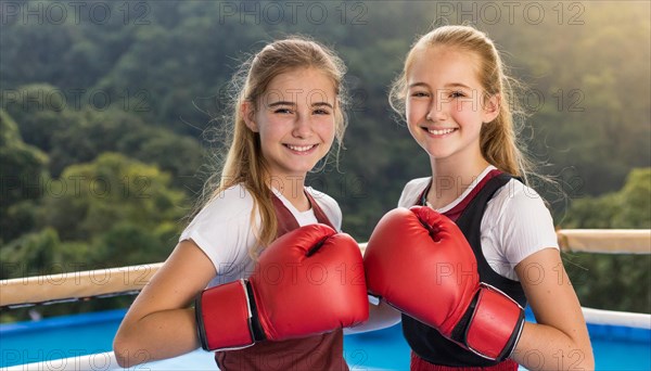 AI generated, girl, 15, years, Thai, Thai, sport, boxing, gloves, Thai boxing, Muay Thai, two