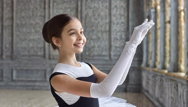 AI generated, girl, 10, 12, years, dark-haired, dark-haired, dances, dancing, ballet, study,