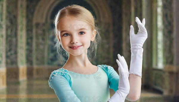 AI generated, girl, 10, 12, years, blond, blonde, dances, dancing, ballet, study, exercise,