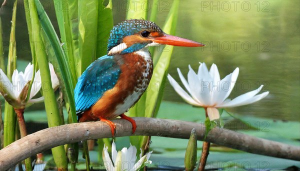 KI generated, animal, animals, bird, birds, biotope, habitat, a, individual, water, perch, reeds,