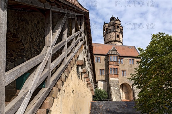 Fortifications, battlements at the Zwinger, Zinzendorfbau, keep, castle tower, Ronneburg Castle,