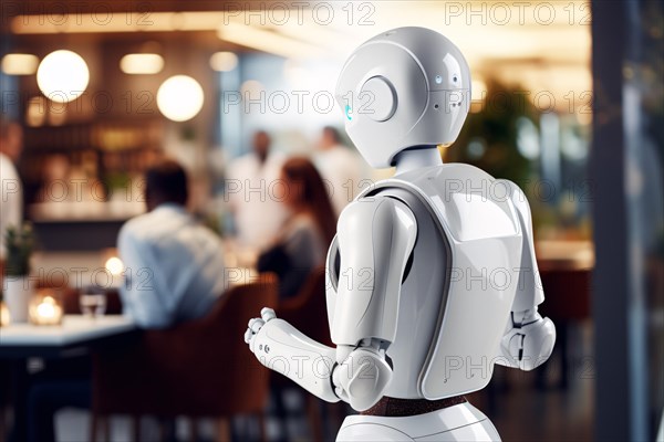 Artifical intelligence android robot working as waiter in restaurant. KI generiert, generiert AI