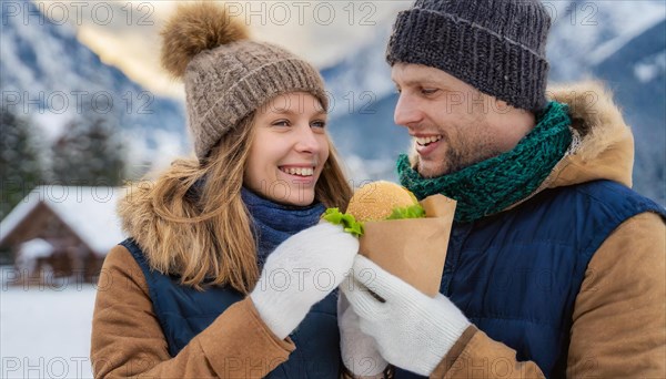AI generated, human, humans, person, persons, man, woman, woman, 25, 30, years, two, outdoor, ice,