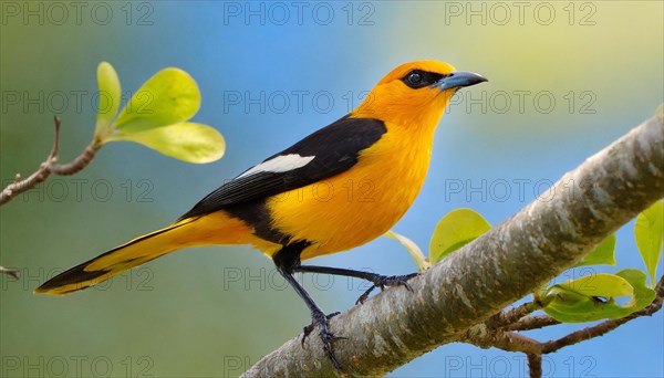 KI generated, animal, animals, bird, birds, biotope, habitat, one, individual, blue sky, foraging,