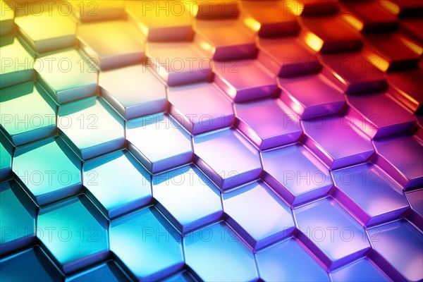 Gradient honeycomb pattern illuminated with vibrant colors. Ideal for backgrounds, wallpapers, and