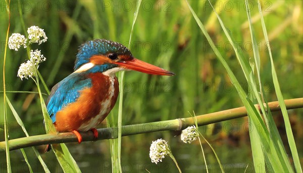 KI generated, animal, animals, bird, birds, biotope, habitat, a, individual, water, perch, reeds,