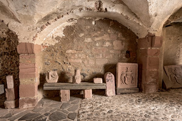 Architectural fragments of stone, remains, upper gate building, Ronneburg Castle, medieval knight's