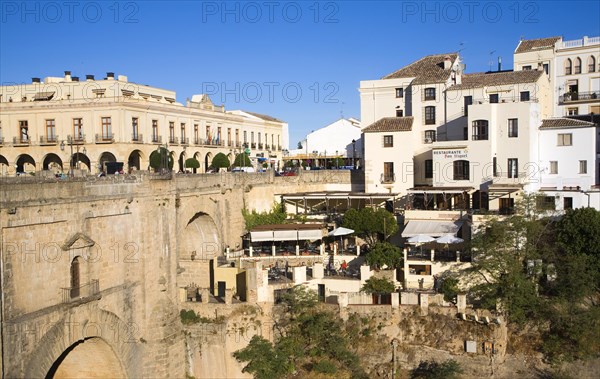 Historic New Bridge, Puente nuevo, spanning the El Tajo gorge over the Rio Guadalevin river, Ronda,