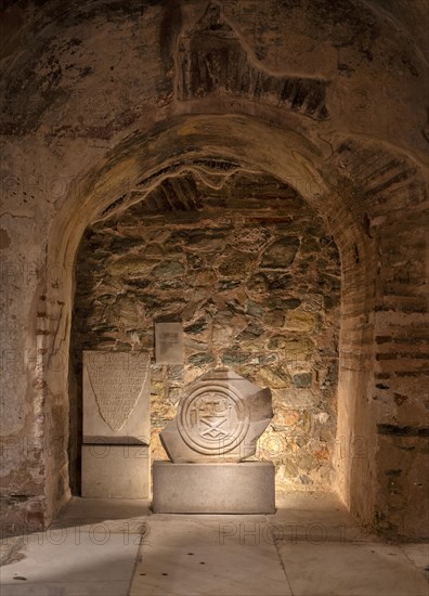 Interior view of the crypt, remains of the Roman baths, Hagios Demetrios church, also known as
