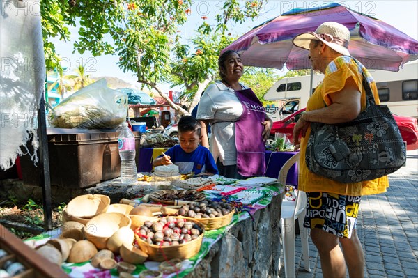 People at the busy Mercado Organico market in Santa Cruz, Pochutla, Baja de Hualtulco, South