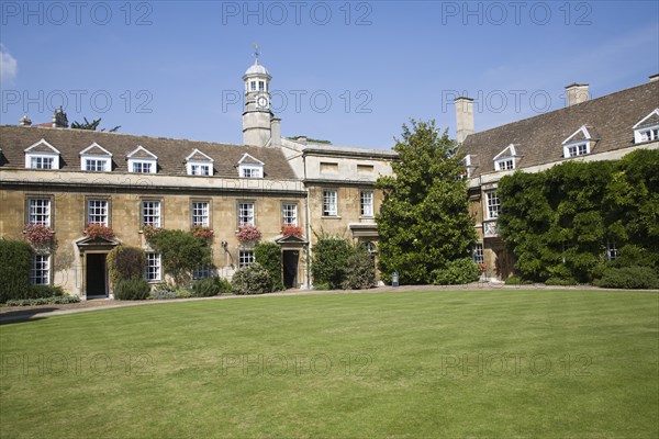 Historic First Court building and lawn, Christ's College, University of Cambridge, England, United